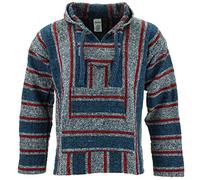 Siesta Mexicain Baja Jerga à Capuche Hippie Sauteur - Rouge Blanc Bleu, XXL