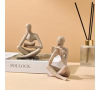 SIETIOJI 2 Pcs Décoration Maison Statue Penseur de Lecture en Grès Figurines Modernes Abstraites Esthétiques Sculpture Statuettes Penseur en Résine pour Décoration Maison Salon Bureau Bibliothèque