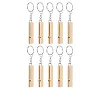 Sifflet de survie d'urgence avec porte-clés 10 pièces en alliage d'aluminium double tube sifflet fort haute fréquence pour le camping randonnée pêche bateau activités de plein air (Or)