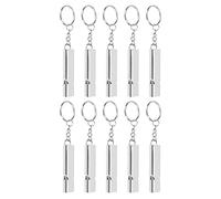 Sifflet de survie d'urgence avec porte-clés 10 pièces en alliage d'aluminium double tube sifflet fort haute fréquence pour le camping randonnée pêche bateau activités de plein air (Argent)