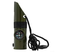 Sifflet d'extérieur portable 7 en 1 avec lumière LED Jauge de température pour boussole et signal réfléchissant pour randonnée et voyage en pleine nature