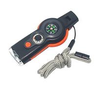 Sifflet d'urgence 7-en-1 Survivance Camping Randonnée Randonnée Sécurité Whistle avec thermomètre à Boussole Miroir de Longer