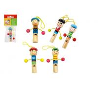 Sifflet factice en bois 7cm avec boucle 5 types dans un sac