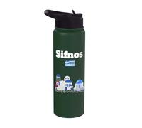 Sifnos souvenir Greek Island Architecture Drapeau Grèce Stainless Steel Insulated Water Bottle