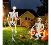 SIFOEL Sculpture de squelette d'Halloween 165cm grandeur nature posable squelette humain en os avec articulations mobiles pour décoration maison hantée d'Halloween (2 pièces)