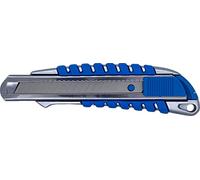 SIGA Cutter professionnel en métal robuste | caoutchouc ergonomique | pour lames sécables standard 18mm | Couteau à moquette | Couteau universel, Argent Bleu, (SKU-5044)