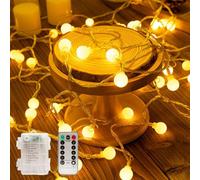 SIGANDG Guirlande Lumineuse Exterieure, 10M 100LEDs Guirlande lumineuse LED à Pile, Étanche IP44, 8 Modes avec Télécommande Idéale pour le Balcon, Chambres, Mariage, Noël Décoration (Blanc Chaud)