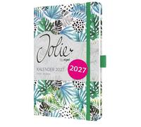 SIGEL 7J355 Agenda semainier Jolie 2027-1 an - environ A5 - Green Jungle Fever - 2 pages = 1 semaine - couverture rigide - 80 g/m² - vert/bleu clair - 174 p. - certification FSC