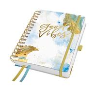 SIGEL 7J606 Agenda à spirale Jolie 2027-1 an - environ A5 - Good Vibes - 2 pages = 1 semaine - couverture rigide - 120 g/m² - bleu clair/or/blanc - 240 p. - certification FSC