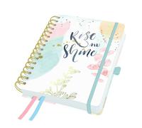SIGEL 7J608 Agenda à spirale Jolie 2027-1 an - environ A5 - Soft Glimmer - 2 pages = 1 semaine - couverture rigide - 120 g/m² - rosé/gris/abricot/or - 240 p. - certification FSC