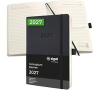 Sigel Agenda journalier Conceptum 2027 A5 couverture souple | C2720, noir, pour planification claire des rendez-vous, des tâches et des notes