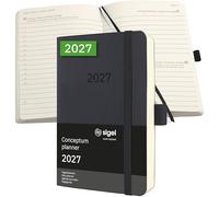 Sigel Agenda journalier Conceptum 2027 A6 couverture souple | C2721, noir, pour planification claire des rendez-vous, des tâches et des notes