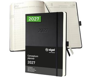 Sigel Agenda professionnel Conceptum 2027 A4+ couverture rigide | C2704, noir, pour planification claire des rendez-vous, des tâches et des notes