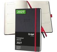 Sigel Agenda semainier Conceptum 2027 A5 couverture rigide | C2708, noir et rouge, pour planification claire des rendez-vous, des tâches et des notes