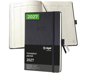 SIGEL Agenda semainier Conceptum 2027 A5 couverture rigide | C2719, vertical, noir, pour planification claire des rendez-vous, des tâches et des notes