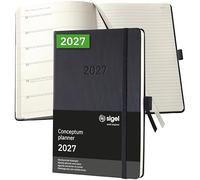 SIGEL C2714 Agenda semainier et Conceptum 2027-1 an - environ A5 - noir - 2 pages = semaine à gauche/pages notes à droite - couverture rigide - 80 g/m² - 192 p. - certification FSC