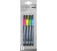 SIGEL BA179 Lot de 4 marqueurs à craie liquide 20, effaçables. Pointes ogives Ø 1 à 2 mm, bleu/vert/jaune/rose