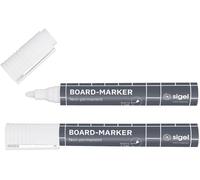 SIGEL Ba715 Lot de 2 Marqueurs pour Tableaux en Verre Foncé ou Miroir, Effaçables. Pointes Ogives Ø 2-3 Mm, Blanc