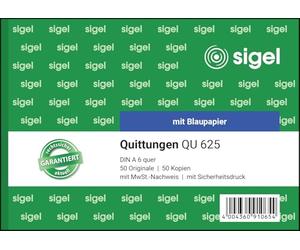Sigel Bloc qu625 carnets de reçus A6 orientation paysage, 2 x 50 feuilles, 1 pièce 1 pièce, 50 feuilles