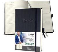 SIGEL C2201 Agenda semainier 18 mois 2021/2022 Conceptum, couverture rigide, 14,8 x 21,3 cm, noir