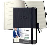 SIGEL C2215 Agenda semainier et carnet 2022 Conceptum, couverture rigide, 10,8 x 15,1 cm, noir