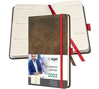 SIGEL C2255 Agenda semainier 2022 Conceptum, couverture rigide, 13,5 x 20,3 cm, motif Vintage aspect cuir brun
