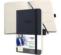 SIGEL C2323 Agenda Semainier Conceptum 2023, environ A6, Noir, Softcover, 2 Pages = 1 Semaine, 176 S.