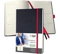 SIGEL C2408 Agenda semainier 2024, A5, couverture rigide, noir, rouge - Conceptum