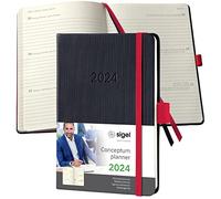 SIGEL C2409 Agenda semainier 2024, A6, couverture rigide, noir, rouge - Conceptum