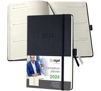 SIGEL C2412 Agenda semainier 2024, A5, couverture rigide, noir - Conceptum