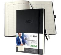 SIGEL C2418 Agenda semainier 2024, vertical, A4+, couverture rigide, noir - Conceptum