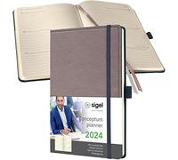 SIGEL C2451 Agenda semainier 2024, motif rétro, A5, couverture rigide, taupe - Conceptum
