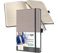 SIGEL C2453 Agenda semainier 2024, motif rétro, A5, couverture rigide, beige - Conceptum