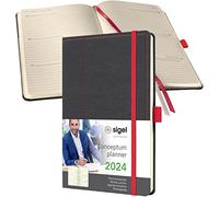 SIGEL C2455 Agenda semainier 2024, motif rétro, A5, couverture rigide, gris, rouge - Conceptum