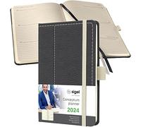 SIGEL C2458 Agenda semainier 2024, motif rétro, A6, couverture rigide, gris, blanc - Conceptum
