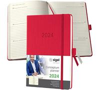 SIGEL C2464 Agenda semainier 2024, A5, couverture rigide, rouge - Conceptum