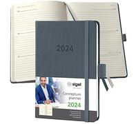 SIGEL C2467 Agenda semainier 2024, A6, couverture rigide, gris foncé - Conceptum