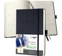 SIGEL C2501 agenda semainier Conceptum 2024/2025 - environ A5 - noir - couverture rigide - 2 pages = 1 semaine - 256 p. - PEFC