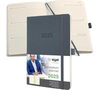 SIGEL C2536 Agenda semainier Conceptum 2025 - environ A5 - gris foncé - couverture souple - 2 pages = 1 semaine - 192 p. - PEFC