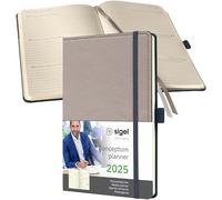 SIGEL C2553 Agenda semainier 2025, motif rétro, A5, couverture rigide, beige - Conceptum