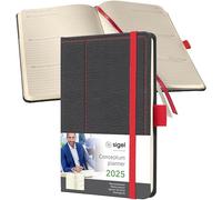 SIGEL C2556 Agenda semainier 2025, motif rétro, A6, couverture rigide, gris, rouge - Conceptum