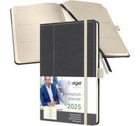 SIGEL C2557 Agenda semainier 2025, motif rétro, A5, couverture rigide, gris, blanc - Conceptum