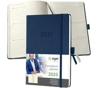 SIGEL C2562 Agenda semainier 2025, A5, couverture rigide, bleu foncé - Conceptum