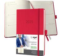 SIGEL C2564 Agenda semainier Conceptum 2025 - environ A5 - rouge - couverture rigide - 2 pages = 1 semaine - 192 p. - PEFC