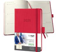 SIGEL C2565 Agenda semainier Conceptum 2025 - environ A6 - rouge - couverture rigide - 2 pages = 1 semaine - 176 p. - PEFC