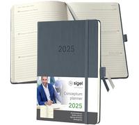 SIGEL C2566 Agenda semainier 2025, A5, couverture rigide, gris foncé - Conceptum