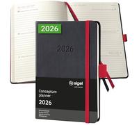 SIGEL C2609 Agenda semainier 2026, A6, couverture rigide | Calendrier, Planificateur, Agenda hebdomadaire, Organisateur, Journal | noir et rouge - Conceptum