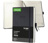 SIGEL C2610 Agenda journalier 2026, A5, couverture rigide | Calendrier, Planificateur, Organisateur, Journal | noir - Conceptum