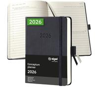 SIGEL C2611 Agenda journalier 2026, A6, couverture rigide | Calendrier, Planificateur, Organisateur, Journal | noir - Conceptum