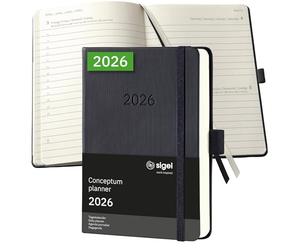 SIGEL C2611 Agenda journalier 2026, A6, couverture rigide | Calendrier, Planificateur, Organisateur, Journal | noir - Conceptum